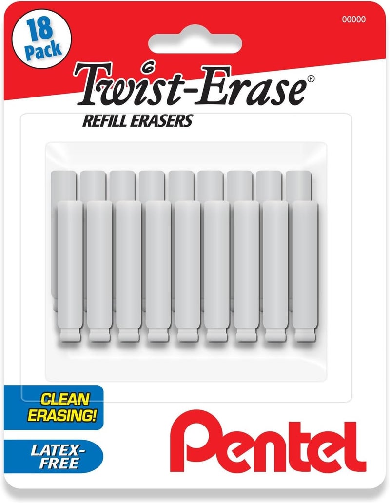 Pentel Twist Erase Refill Erasers - Pack of 18 Latex Free Refills for Twist Eraser Mechanical Pencils - Image 1